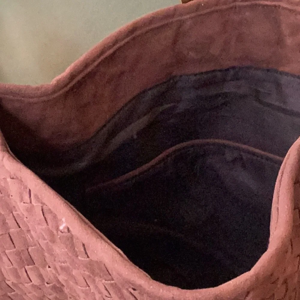 Luxury Faux Suede Woven Hobo Shoulder‎ Bag Chocolate Brown Chic Everyday
